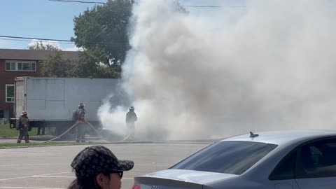Car caught fire on Albion rd in Toronto Canada
