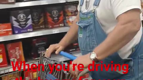 Driving the buggy in the grocery store