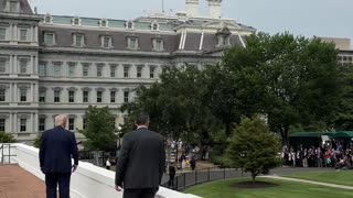 President Donald J. Trump answers questions from the press while on the roof of the West Colonnade.