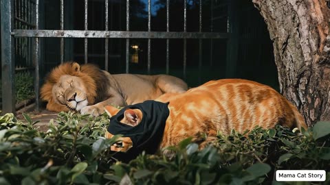 Ginger Kitten Drops Watermelon on Buffalo's Head! Mama Cat to the Rescue!