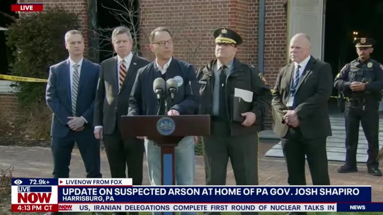 Gov. Josh Shapiro speaks after his home was set on fire