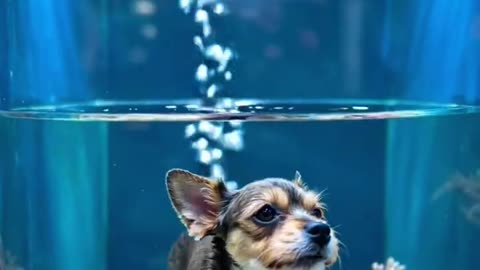 dog in an aquarium