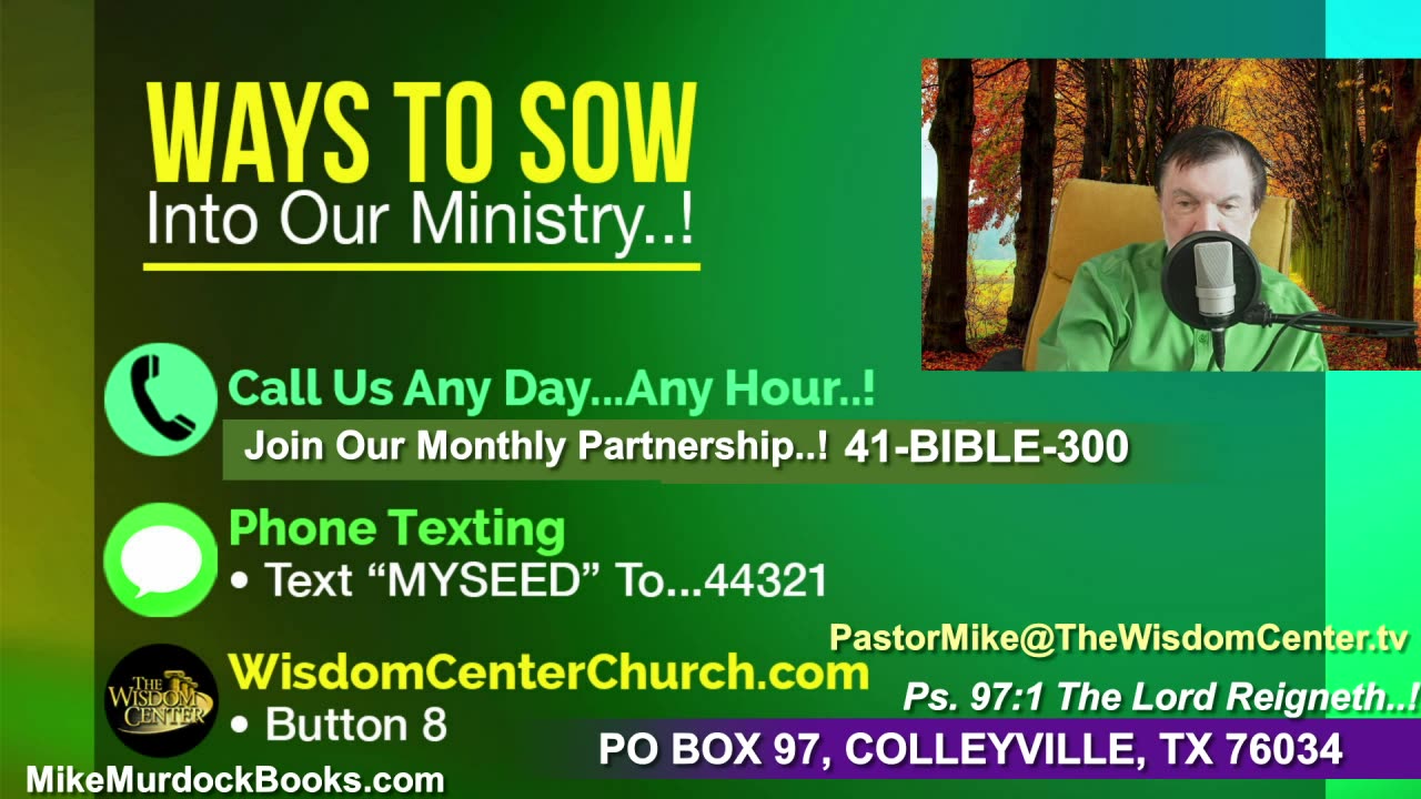 Thurs Oct. 23 - Welcome To Bible World With Mike Murdock..!!