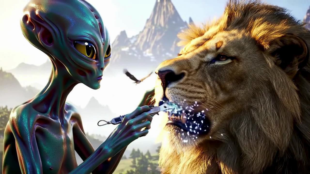 Alien Dentist Cleans Lion’s Teeth in the Mountains!
