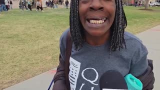 Jeff Hunt interviews people at Bernie Sanders AOC rally in Denver Co