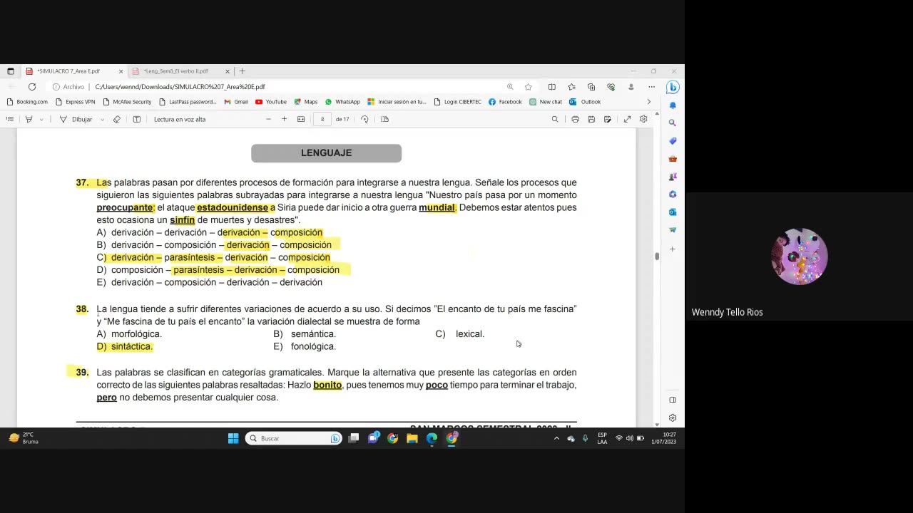 PAMER SEMESTRAL 2023 | Semana 08 | Lenguaje: El Verbo II