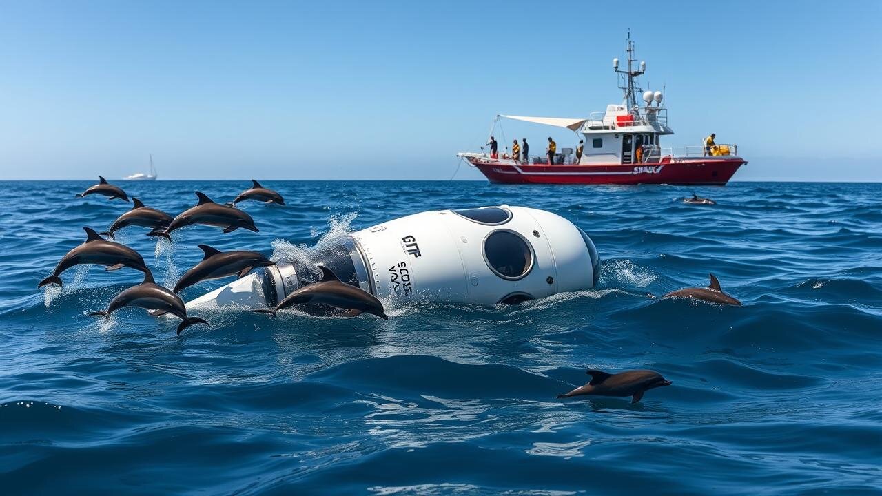 Dolphins greet NASA astronauts after splash down