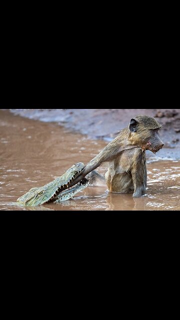 The baboon just approached the river, but was attacked by a crocodile the next second
