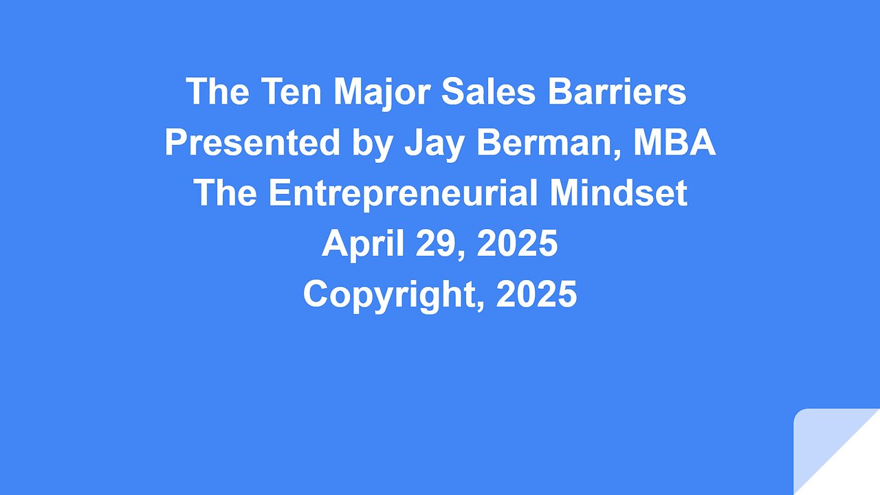 Ten Major Sales Barriers