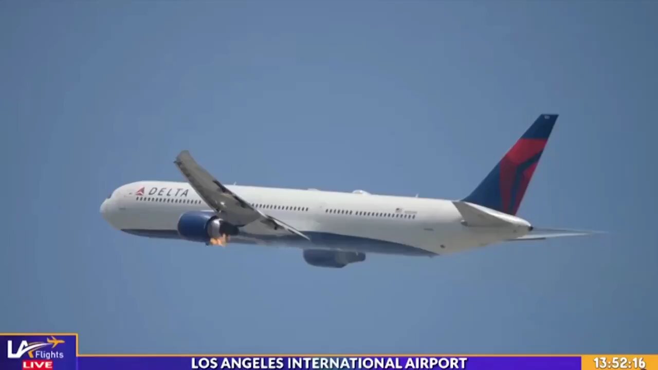 A Delta Boeing 767's engine caught fire shortly after departing LAX, causing panic among passengers.