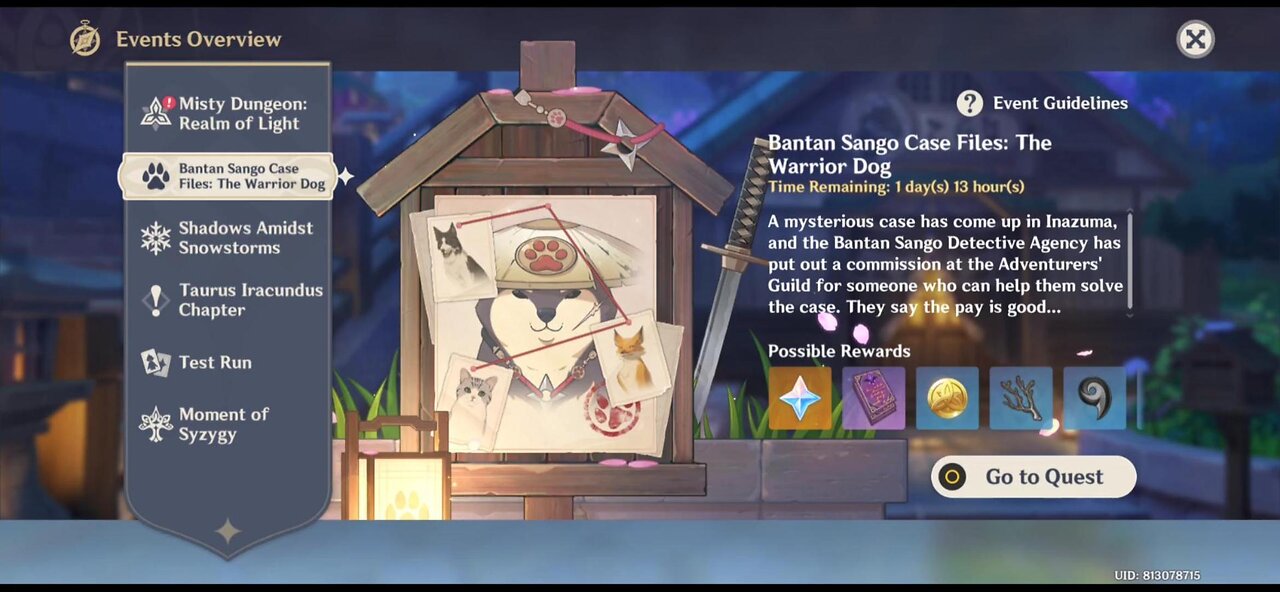 Bantan Sango Case Files: The Warrior Dog Event - Genshin Impact - Version 2.3