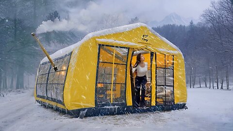 🌨 WINTER CAMPING IN A 60kg TENT SWAYING IN A STRONG SNOWSTORM l ASMR