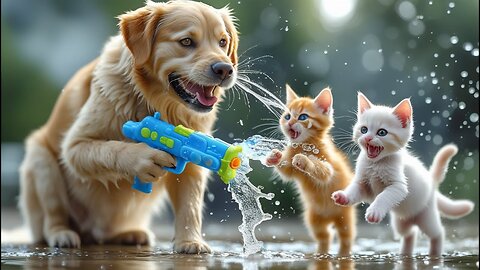 Ginger Papa Dog Hosts a Water Festival for Orphaned Kittens on Children's Day