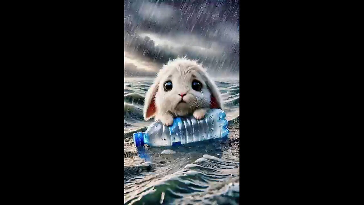 A little rabbit floating in the middle of a heavy rainstorm #RabbitRescue #CuteAnimals #AnimalRescue