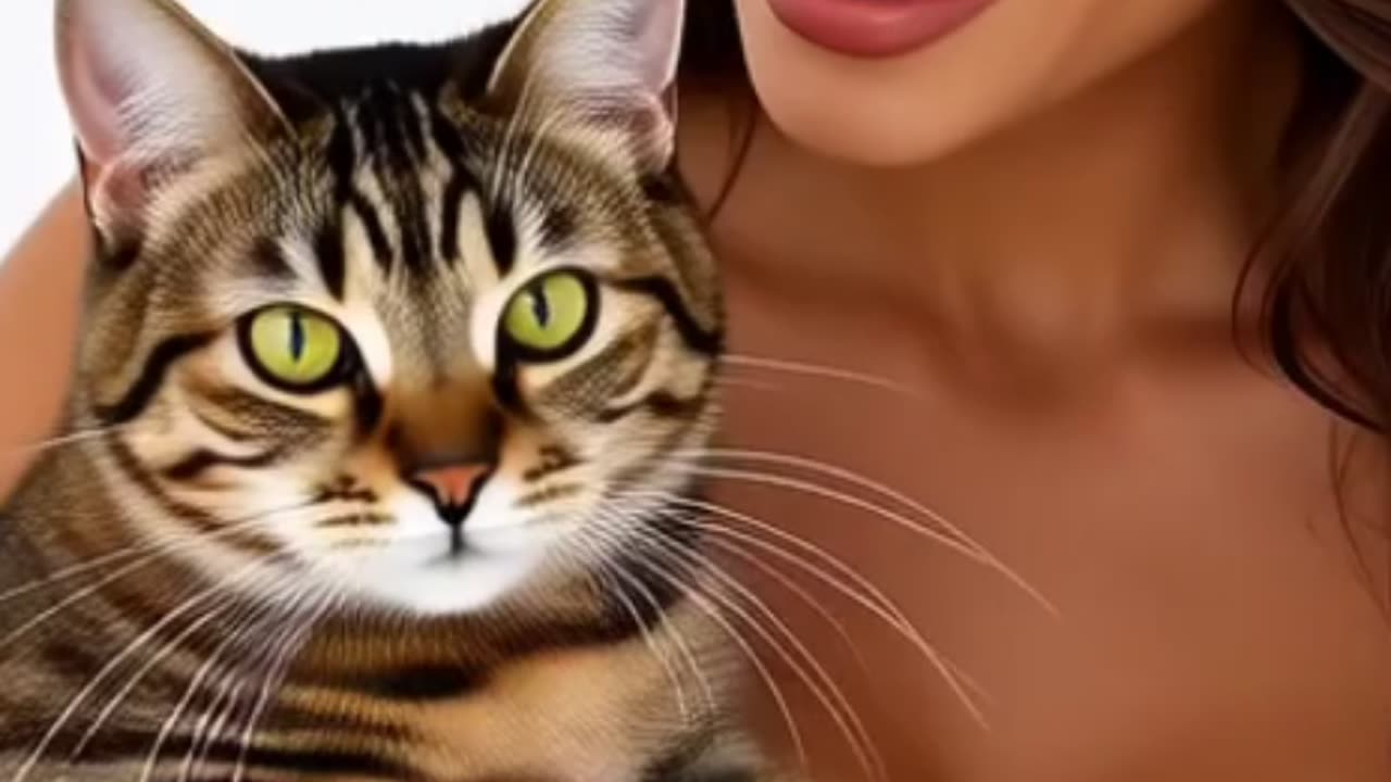 Beautiful Bond: Woman Smiling While Holding a Cute Cat