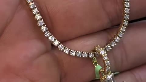 14K Gold & Lab Grown Diamond Tennis Chain & Cross Set