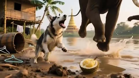 Intelligent Lovely Dog And Elephant