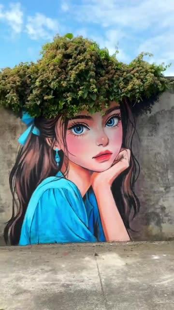 An artist who combines murals with trees