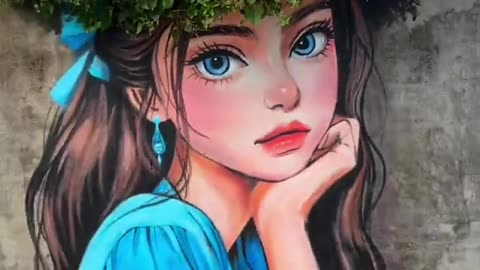 An artist who combines murals with trees