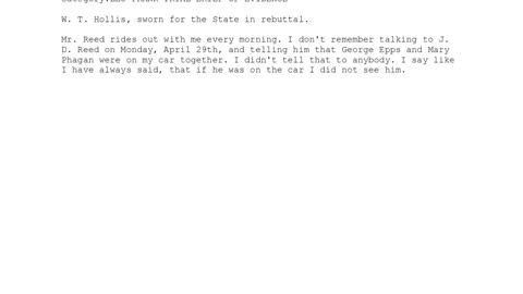 W. T. Hollis — Sworn In for the State — 190th Witness to Testify