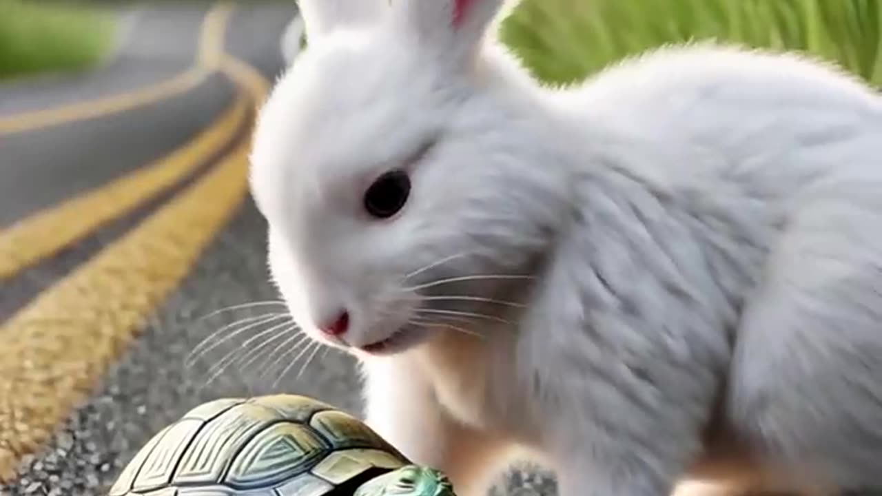 A little rabbit floating in the middle of a heavy rainstorm