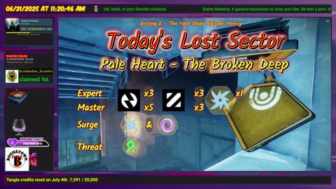 Destiny 2: 6-21-25 The Broken Deep is the Lost Sector. Arc Surge.