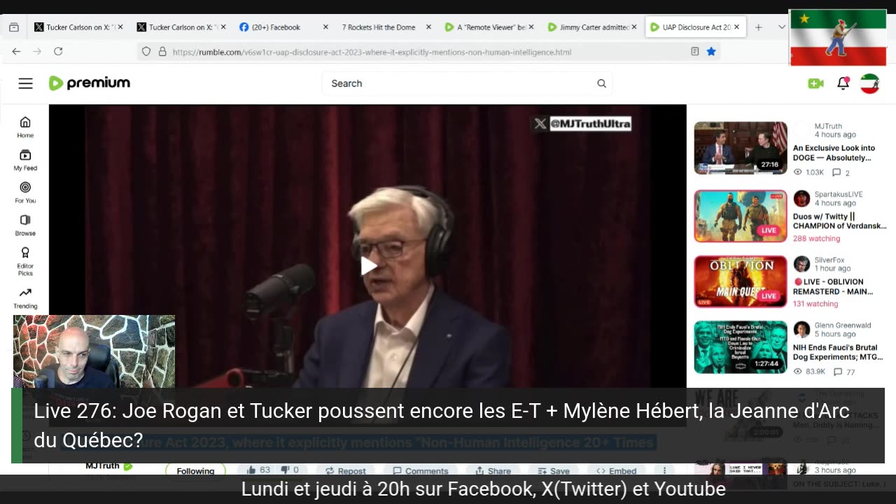 Live 276: Joe Rogan et Tucker poussent encore les E-T + Mylène Hébert, la Jeanne d'Arc du Québec?