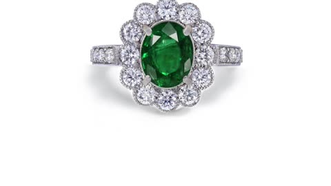 1201 custom made vintage inspired emerald and diamond floral halo engagement rings
