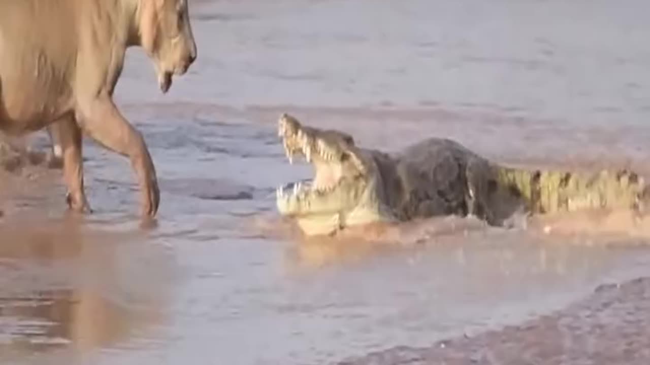 Lions hunting crocodie