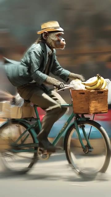 Prompt of a talking monkey wandering around in the desert