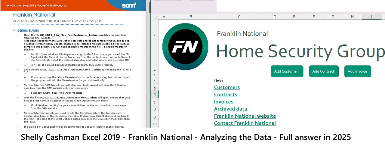 Shelly Cashman Excel 2019 | Module 10: SAM Project 1a | Franklin National - Update 2025