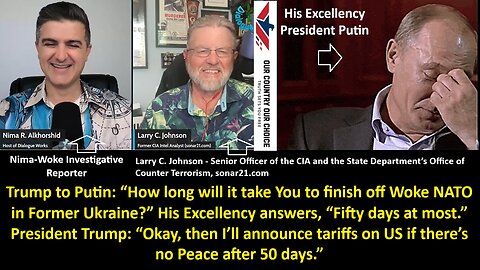 Johnson CIA: Trump To Putin: “How long will it take you to finish off Woke NATO in Former Ukraine?” His Excellency answers, “Fifty days at most.” President Trump: “Okay, I’ll announce tariffs on US if there’s no Peace in 50 days.