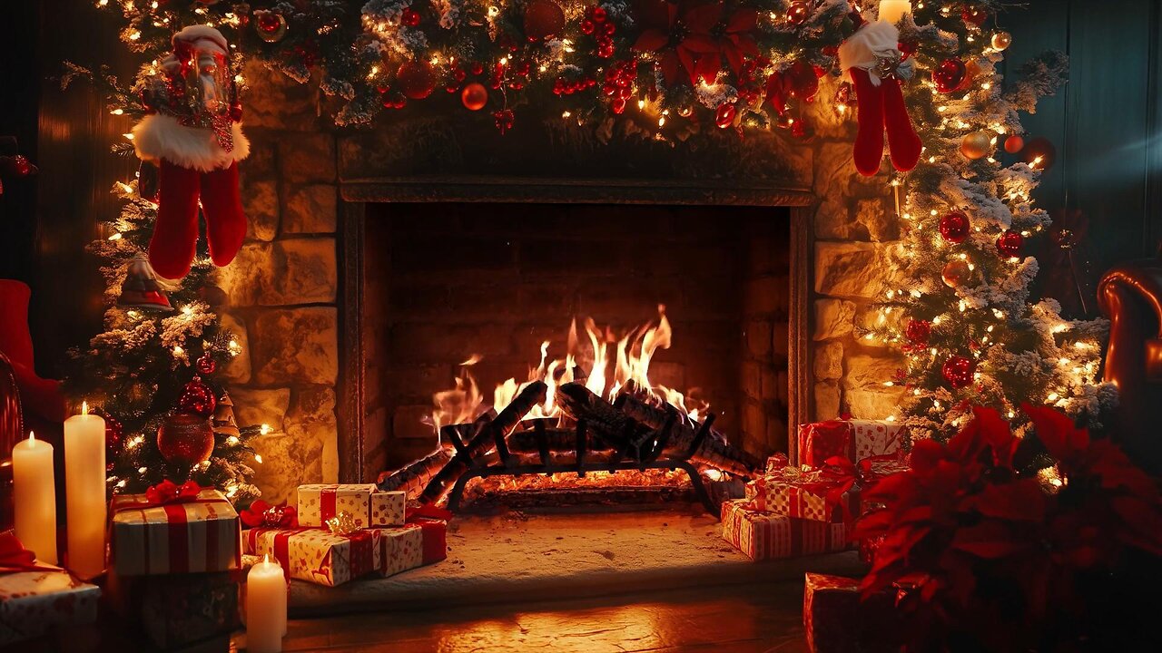 "Christmas Fireplace with Holiday Decorations" No Music 12 Hours