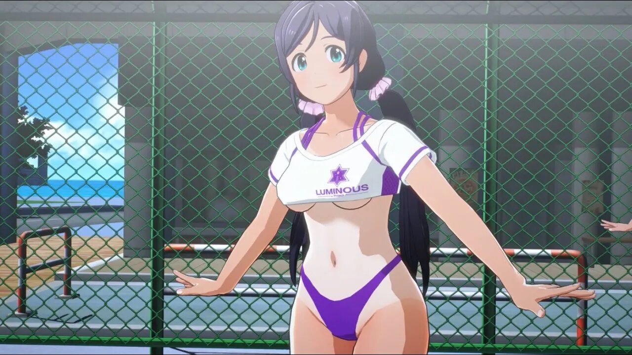 A group of idols dressed in Sexy jersey dancing in basketball court,song called 君だけの欠片
