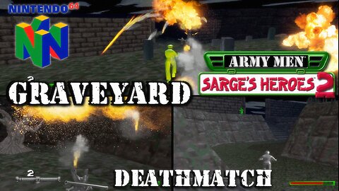 Army Men: Sarge's Heroes 2 - Multiplayer Deathmatch - Graveyard - Nintendo 64 (N64)