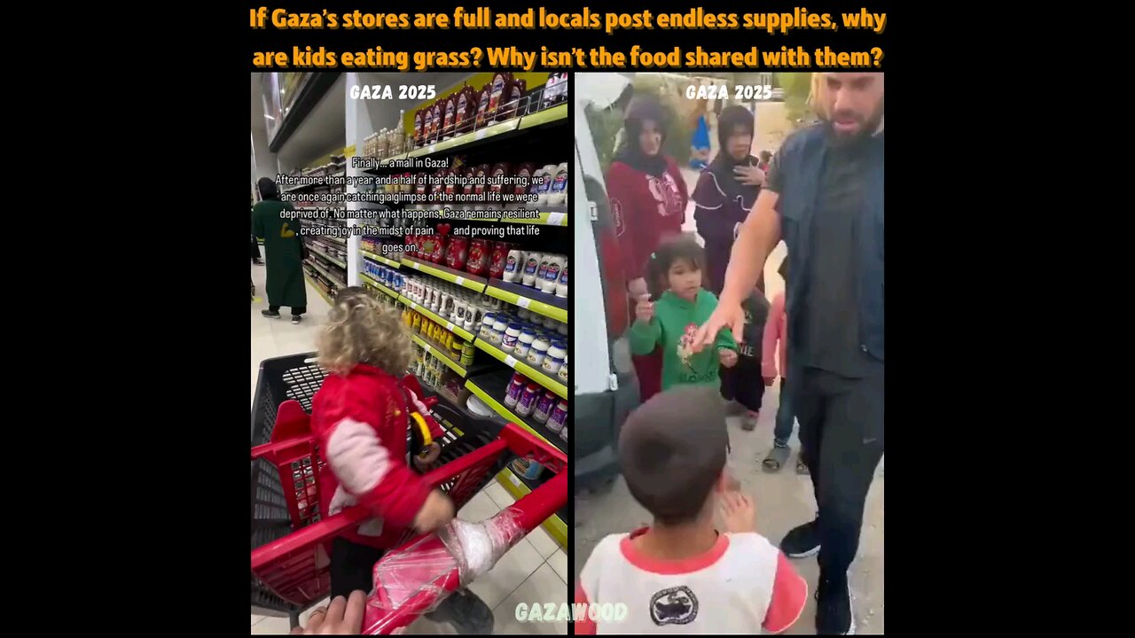 2 Videos from Gaza: Kids "eating weeds" vs fully loaded grocery stores. Why do the kids eat weeds?