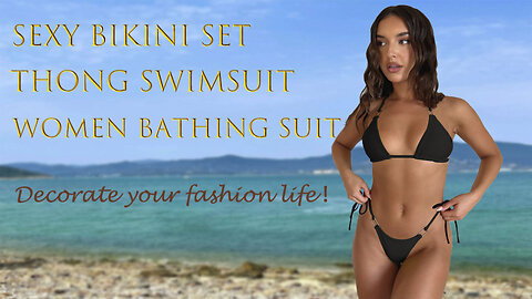 Thong Bikini Set for Women, Halter String Bikini, Cheeky Two Piece Swimsuit Adjustable Bathing Suit.