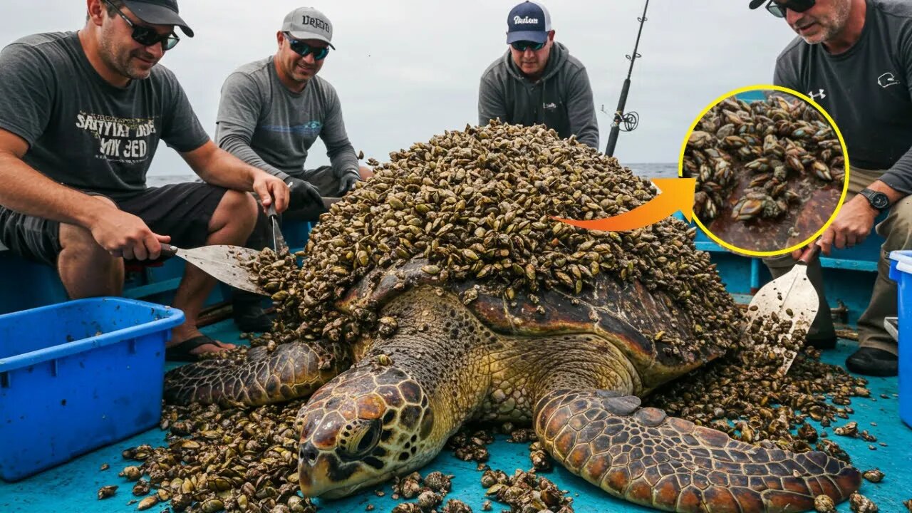 Sea Turtle Rescued from Thousands of Shellfish Stuck to Its Body! 🐢❤️🌊