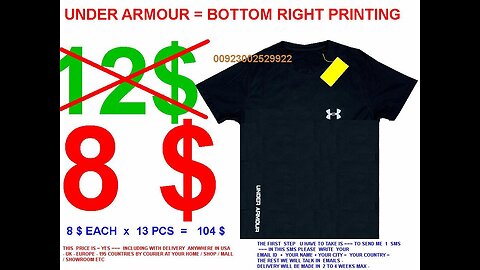 8$ Under armour tshirts bottom right vertical name with including delivery USA UK EUROPE