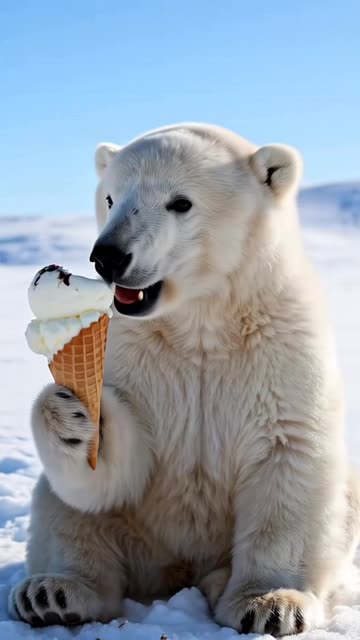 Polar Bear eating an Ice Cream Cone