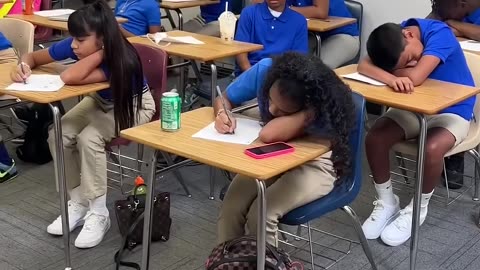 Teacher makes sleepy kids warm up on first day of school #shorts