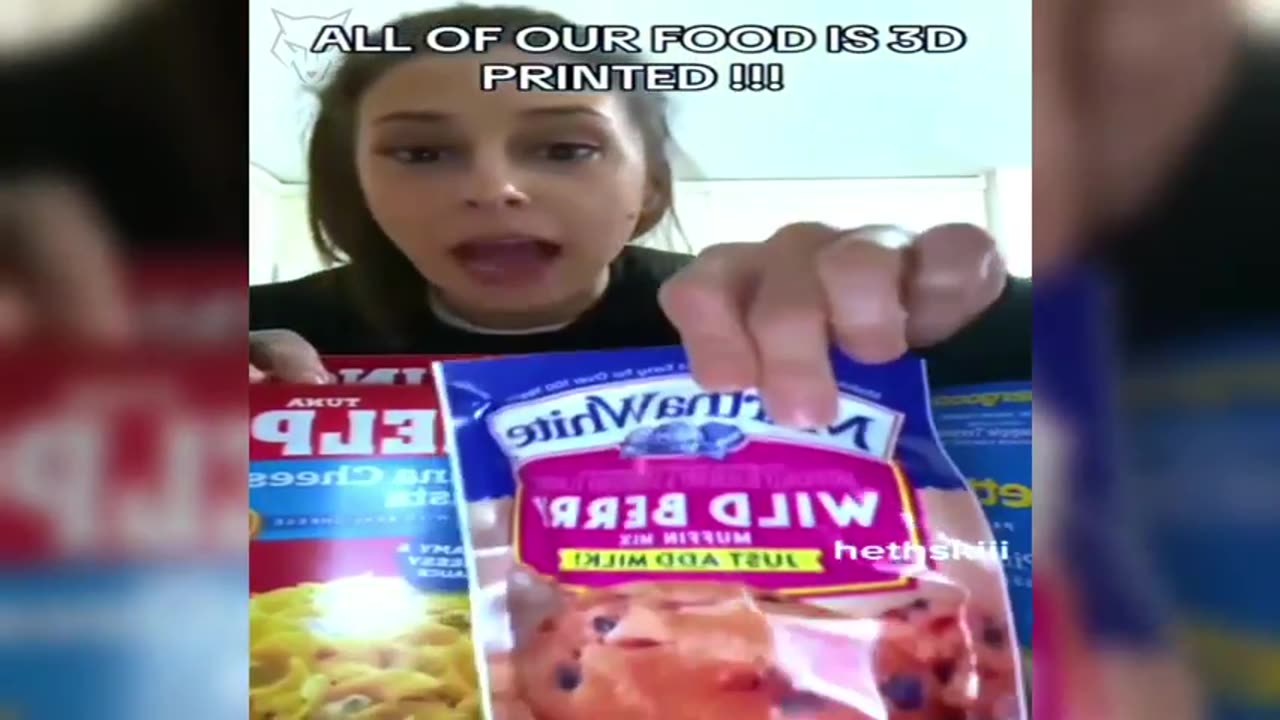 She comes across all that printed food in her pantry and completely flips out