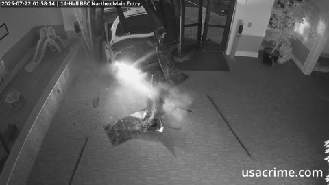 Police chase and Dumbass drives right through a church front door