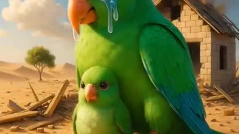 The parrot and farmer build a house in the desert, but the storm destroys it😱 #ai #parrot #farmer