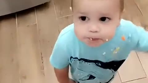 Kiddo Wants to Share Whipped Cream with Corgi