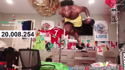 IShowSpeed everytime he has drop-kicked, dived or jumped into his setup