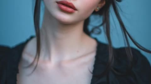 a beautiful girl with ice blue eyes wearing a black dress