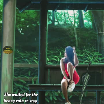 Beautiful girl waited for the heavy rain to stop. romantic evening. #heavyrain #shorts