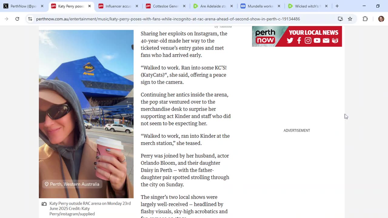 Perth Now uses shot of Katy Perry near recent death site to cast sick spell in tweet stream