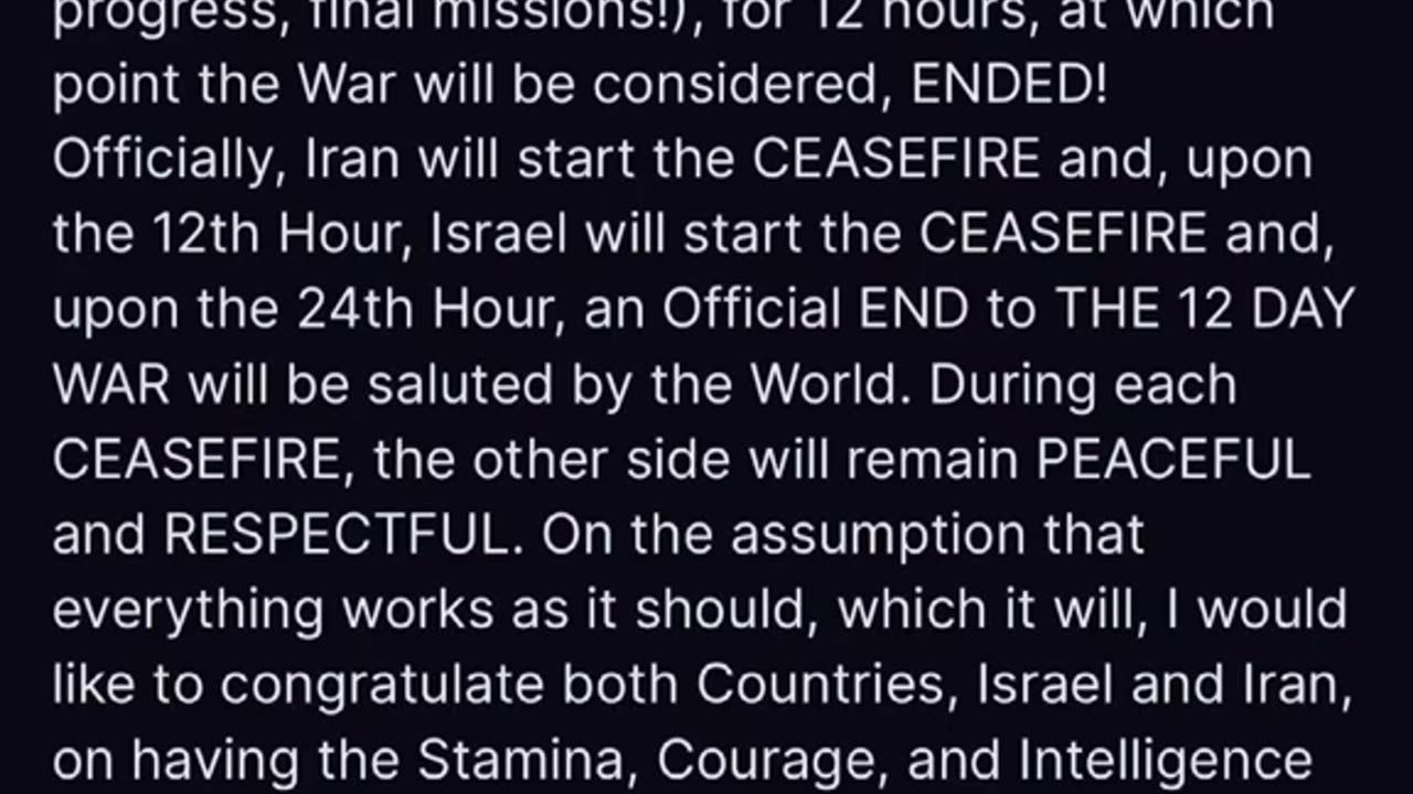 Shipwreck - Israel and Iran will conduct a ceasefire in the next 6 hours.